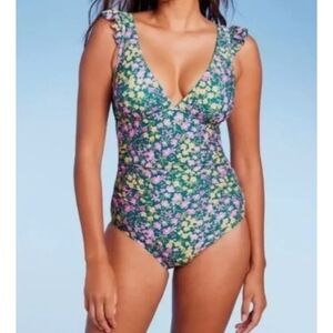 Kona Sol Floral Print One-Piece Swimsuit - Size 12-14